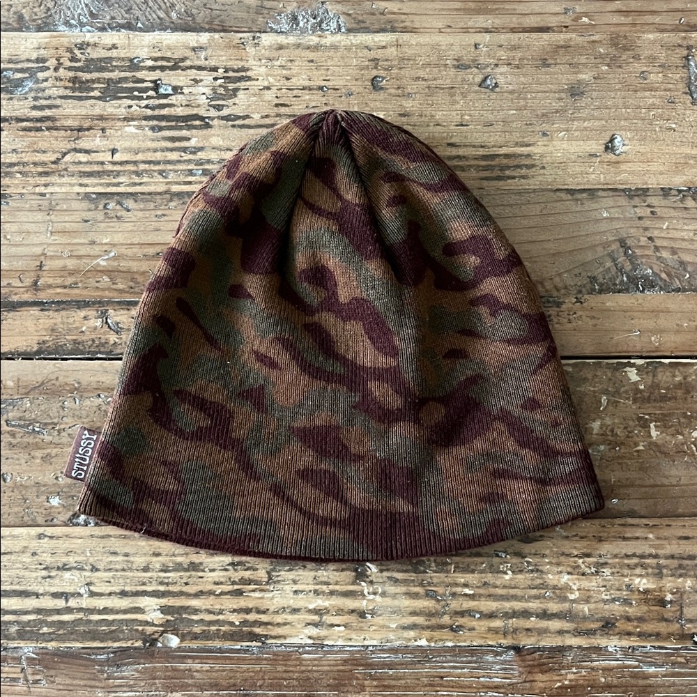 Used Stussy Camouflage Beanie - Brown and Green